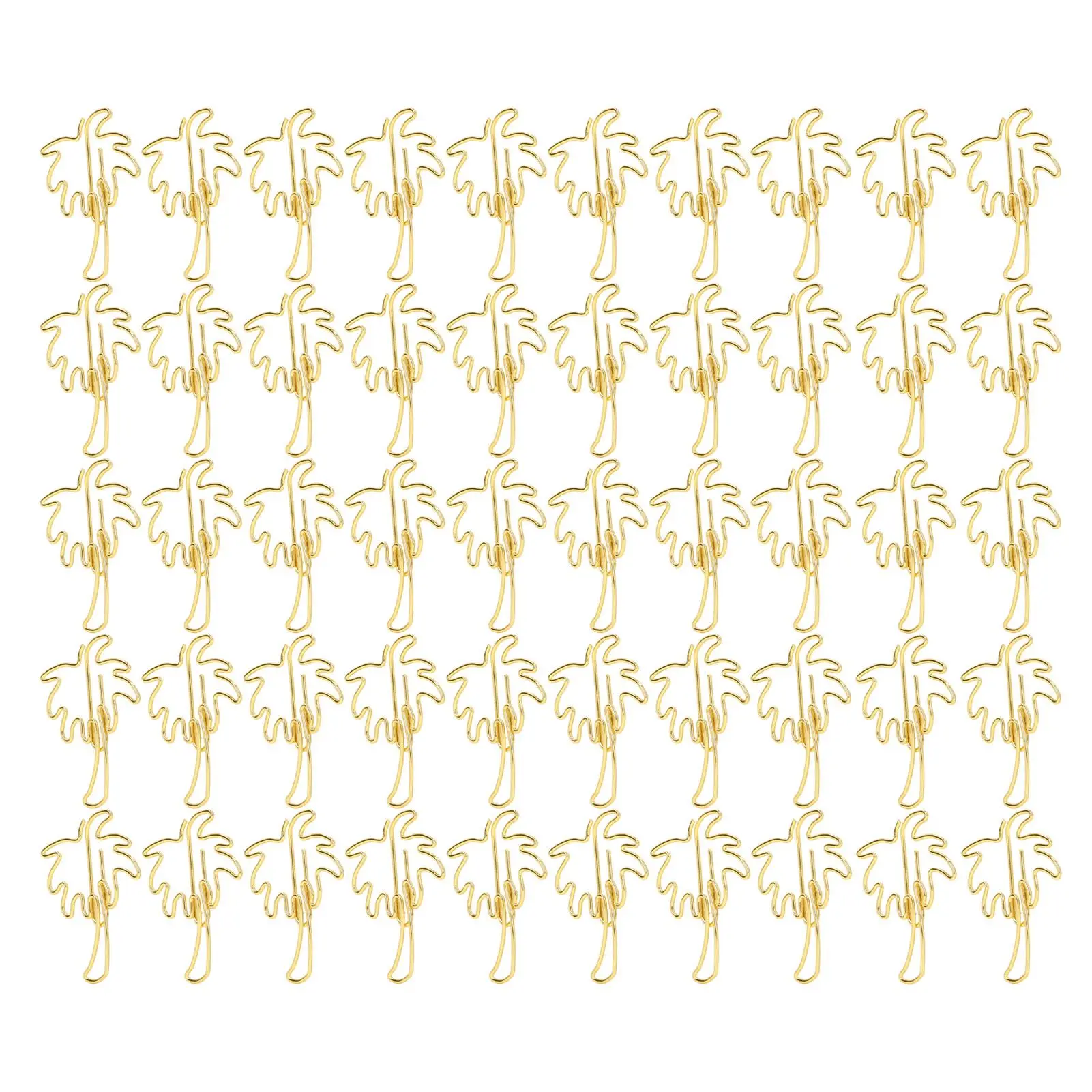50 Pcs Paper Clips Portable Mini Cute Golden Coconut Tree Shape Paper Clips File Classification Bookmark Folder