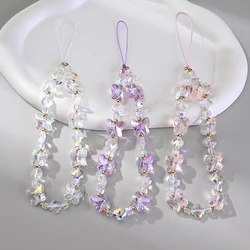 Women Girl Acrylic Mobile Phone Chain Transparent Sweet Butterfly Telephone Hanging Cord Anti-Drop Cellphone Lanyard Jewelry