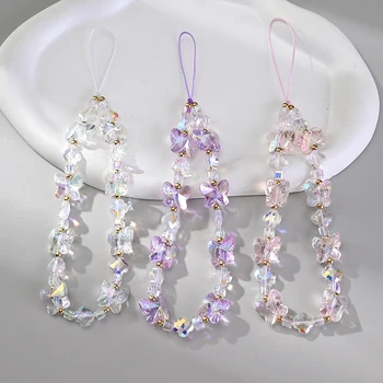 נשים ילדה שרשרת טלפון נייד אקרילית שקופה פרפר מתוק חוט תלייה לטלפון נייד אנטי-נפילה תכשיטים