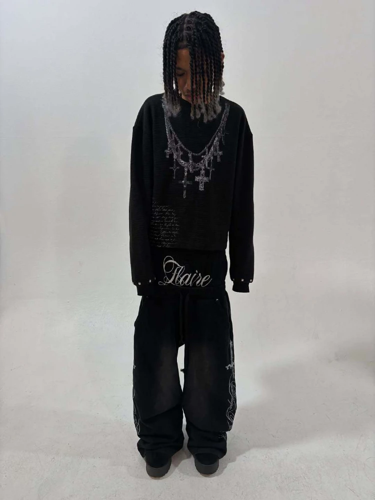 

Men's European American Style Casual Loose Fit Trousers Fashion Print Double Waistband 2026