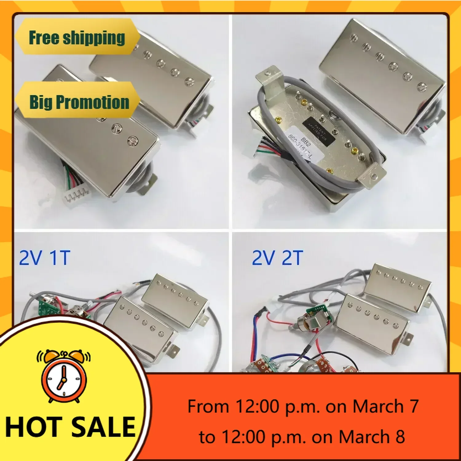 

QX Music Store-Alnico V Guitar Humbucker Pickups BB1&BB2 Series PAF Set Chrome with Wiring Harness 2V1T/2V2T for LP Guitars