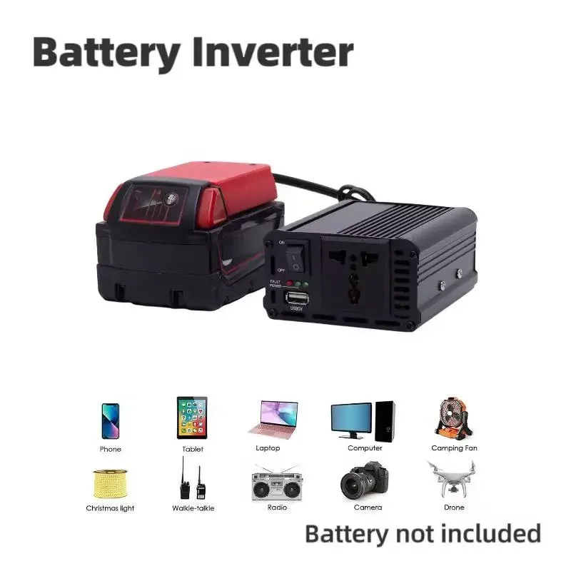 

200W Wireless Portable Power Converter Inverter For Milwaukee 18V Lithium Battery Inverter w/USB Adapter Converter (tool only)