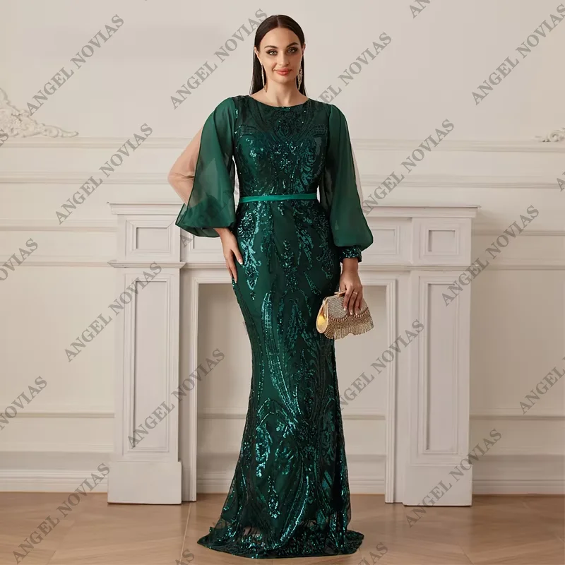 

Long Sleeves Mermaid Green Mother of the Bride Dress Wedding Party Dress Robe Pour Ceremonie De Mariage VA8870