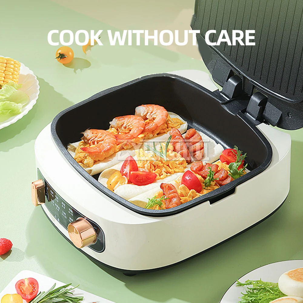 ماكينة خبز فطيرة التدفئة على الوجهين، مقلاة خبز كهربائية منزلية متعددة الوظائف، طباخ صغير، صانع فطيرة كهربائية