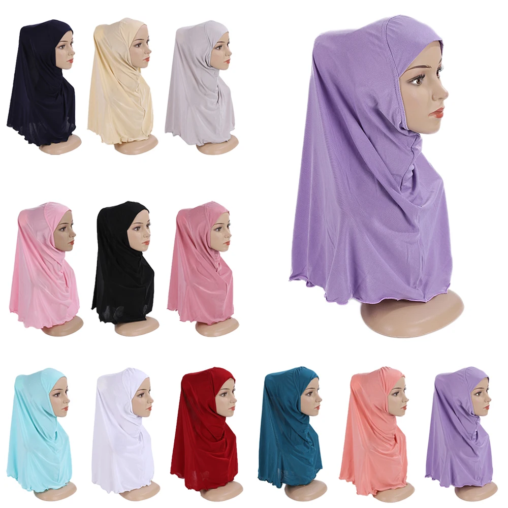 

One Piece Amira Muslim Kids Girl Al Amira Hijab Fit 7-12 Years Old Pull On Islamic Scarf Headscarf Full Cover Prayer Shawl Caps