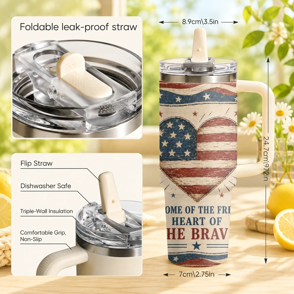 Legend of Freedom Vacuum Flasks 40oz Stainless Steel Tumbler with Handle Straw Lid Vacuum Insulated Double Wall Leak Proof