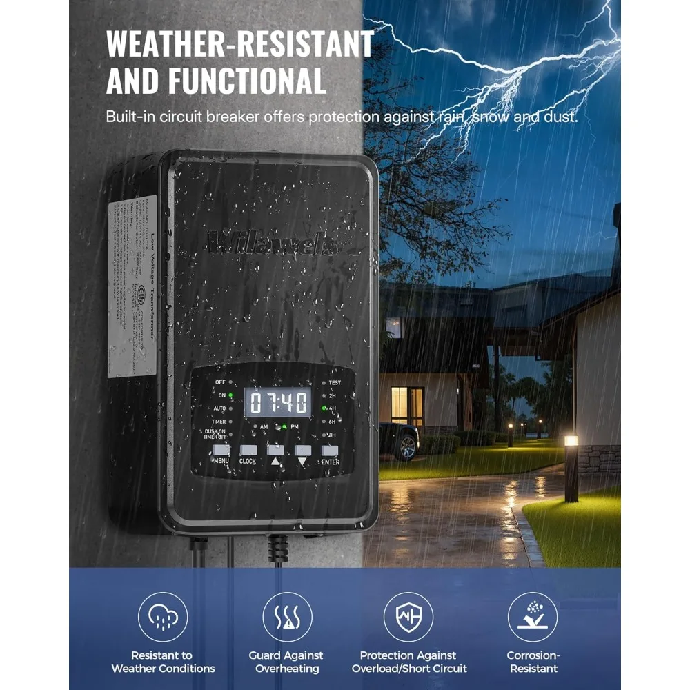 

300W Low Voltage Landscape Lighting Transformer Weatherproof Outdoor 12V 14V AC with Timer Photocell Sensor ETL Listed