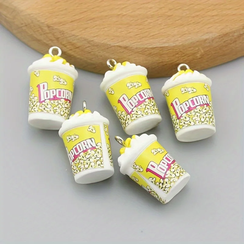 10 Uds. De colgantes de cubo de palomitas de maíz de resina 3D para fabricación de joyería DIY, pulsera hecha a mano, collar, pendientes, accesorios de llavero
