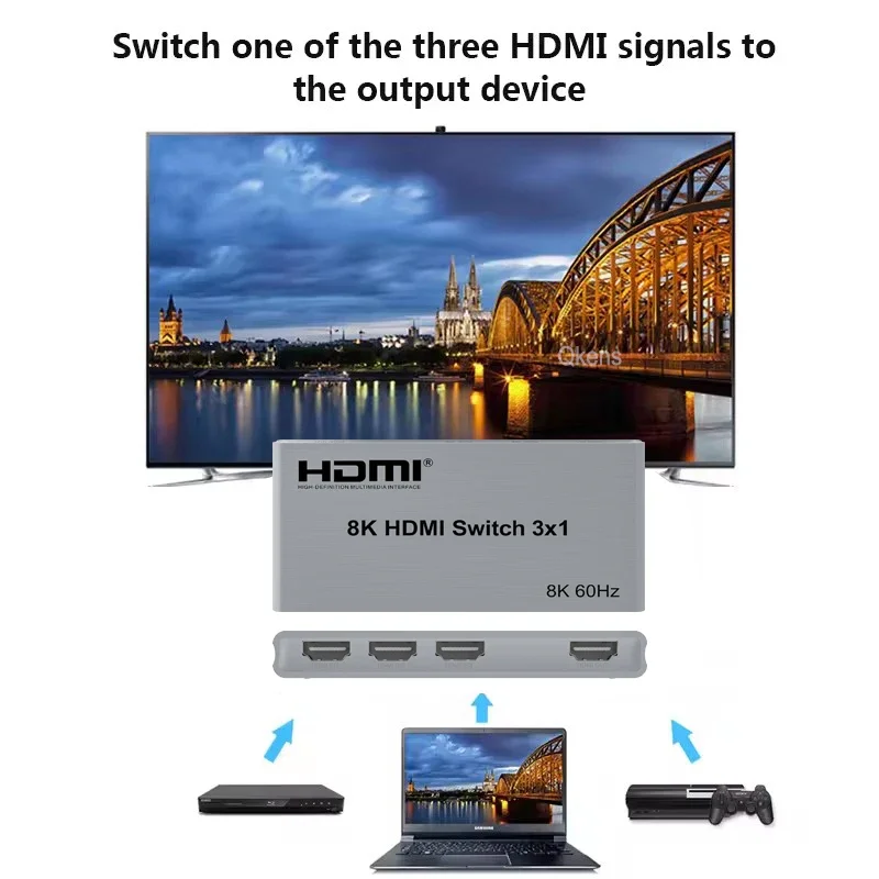 8K 60Hz 3x1 Auto Switch Cycle Display HDMI 2.1 4K120Hz 3 in 1 Out HDMI Switcher Video Converter with Power-off Memory Function - view 5