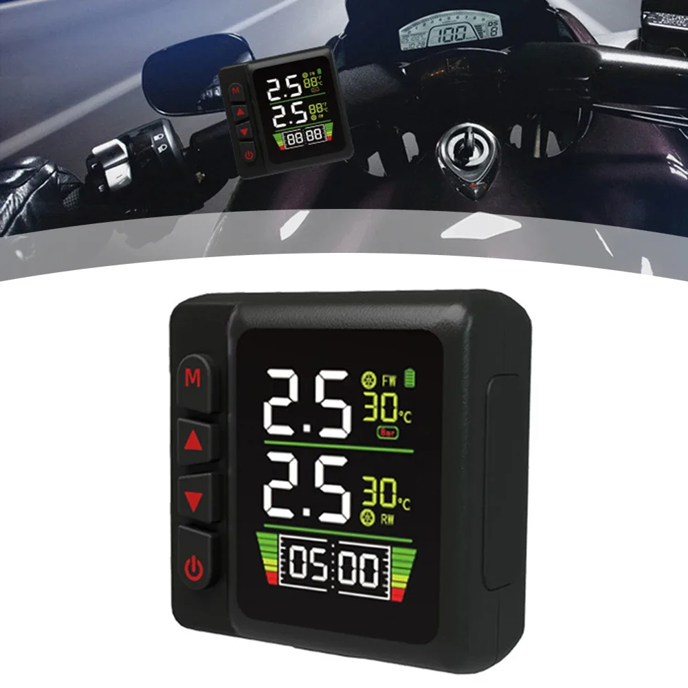 Motorcycle Tire Pressure Monitors Monitoring System Wireless Big  LCD Colorful Display Shift For Status Precise Digital Motor