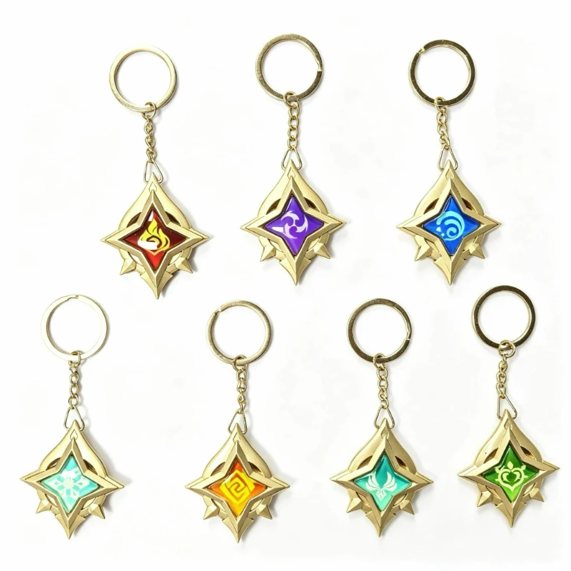 Genshin Impact Stellar Linchpin Ice Thunder Fontaine Sandrone Luminous Glass Key Chain 7 Element Eye Of Original God KeyRing
