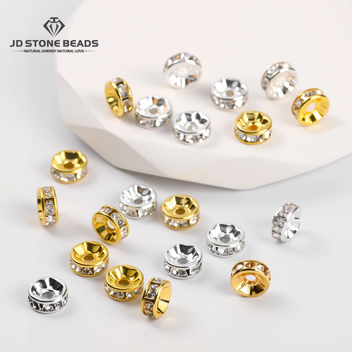 50 Pcs/lot Rhinestone Rondelle Spacer Beads Round Loose Spacer Bead for Jewelry Making DIY Earring Bracelet Accessory 4 6 8 10mm