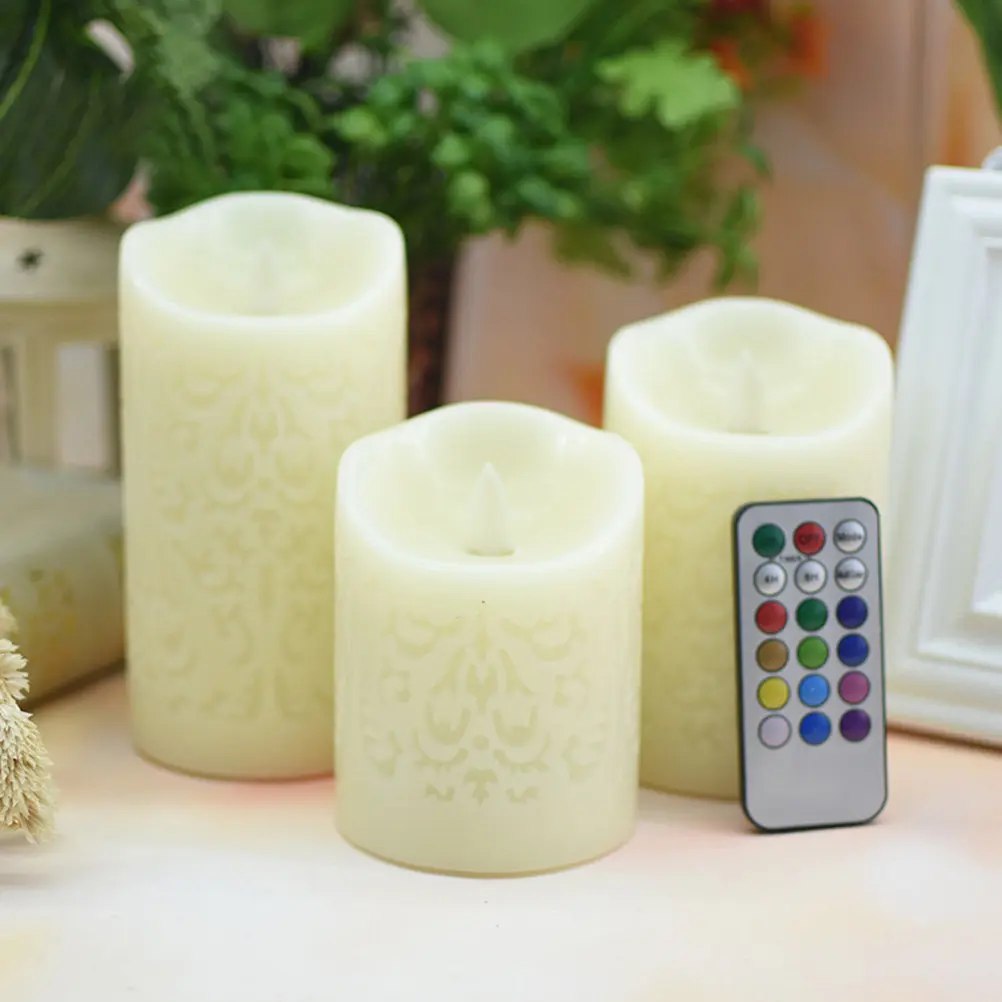 3Pcs Remote Control LED Lights Flameless Flickering Hollow Pattern Night Lamp for Home Decoration Valentine Christmas