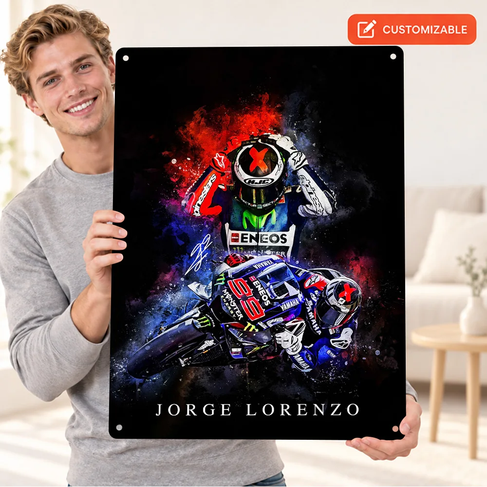 Jorge Lorenzo MotoGP Racing Printed Poster Customized Aluminum Metal Sign Watercolor Illustration Wall Art For Sports Lounge