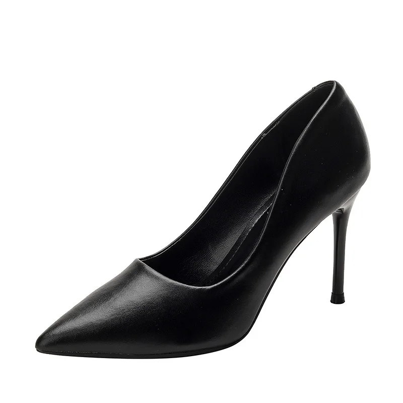 High-heeled women's slim heel 2025 Spring/Summer French-style soft leather pointed-toe sophisticated professional work flats