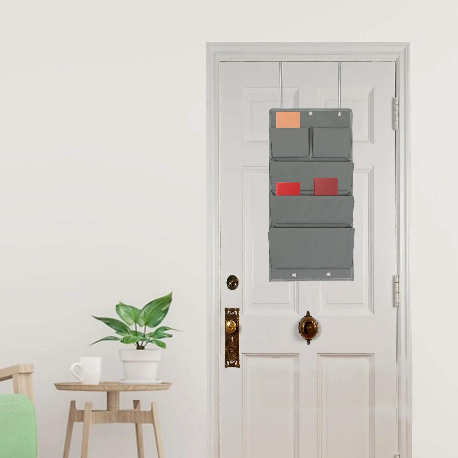 

5 Pockets Door Organizer Bag Heavy Duty Cloth Hanging Storage for Behind Door Multi Compartment Neat Sorting Dorm Room Essential