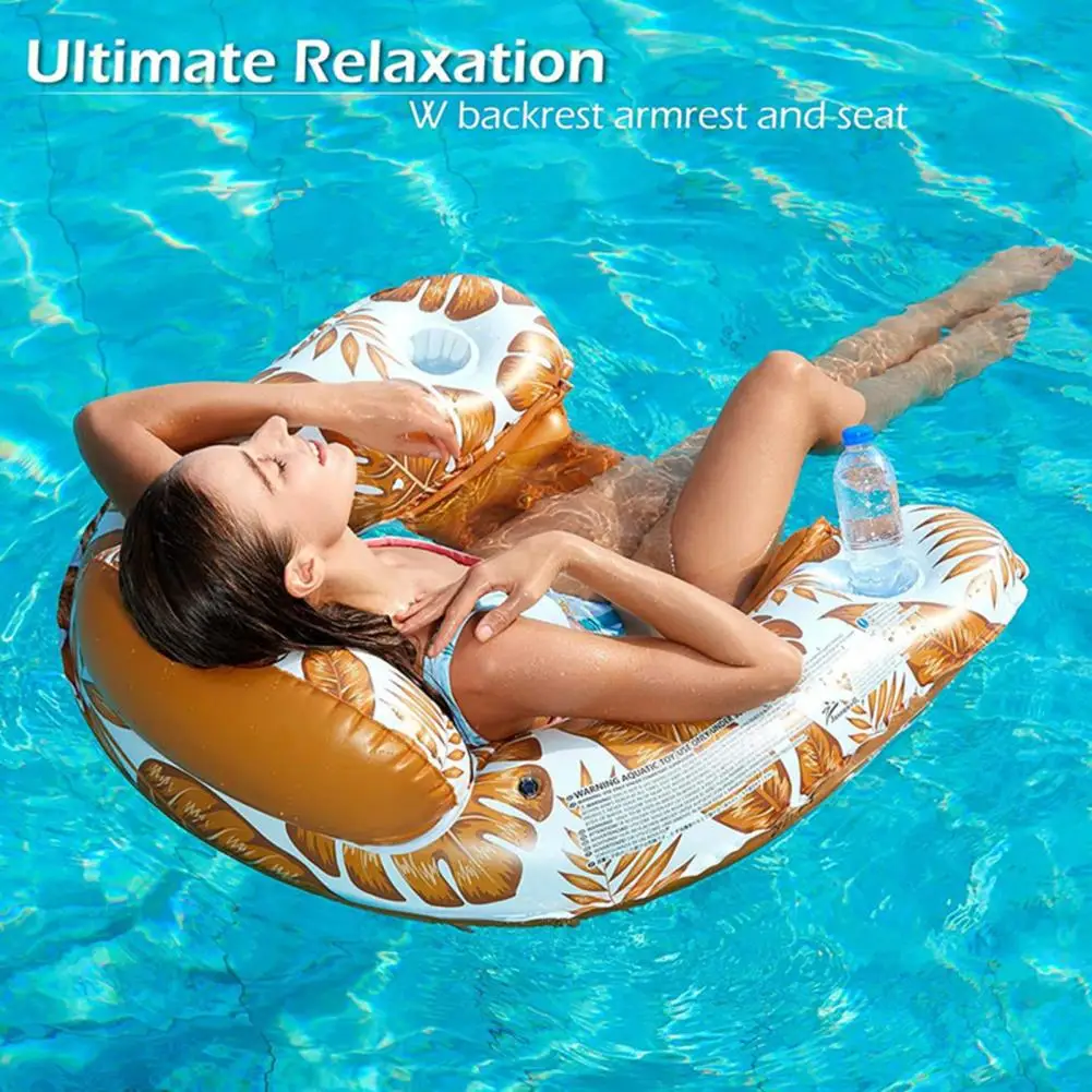 Floating Chair Ergonomic Pool Float Chair with Cup Holder Headrest for Kids Adults U-shaped Swimming Lounge Sofa Water Hammock