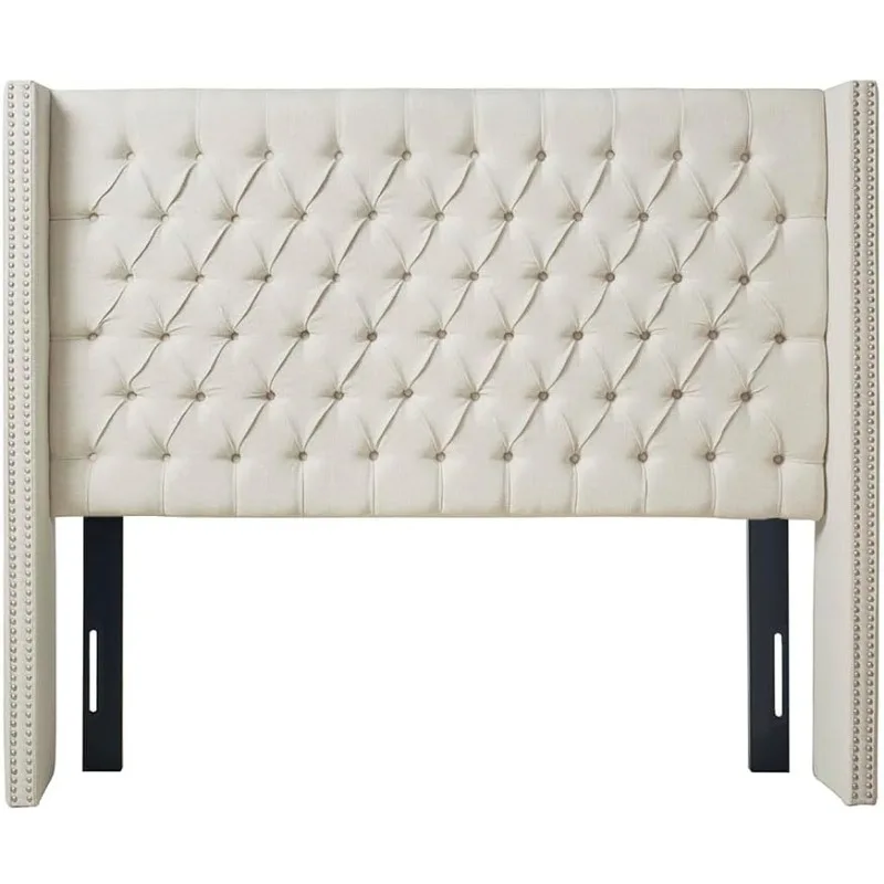 Amelia Upholstered Headboard | Nail Head Trim Wingback Button Tufted |