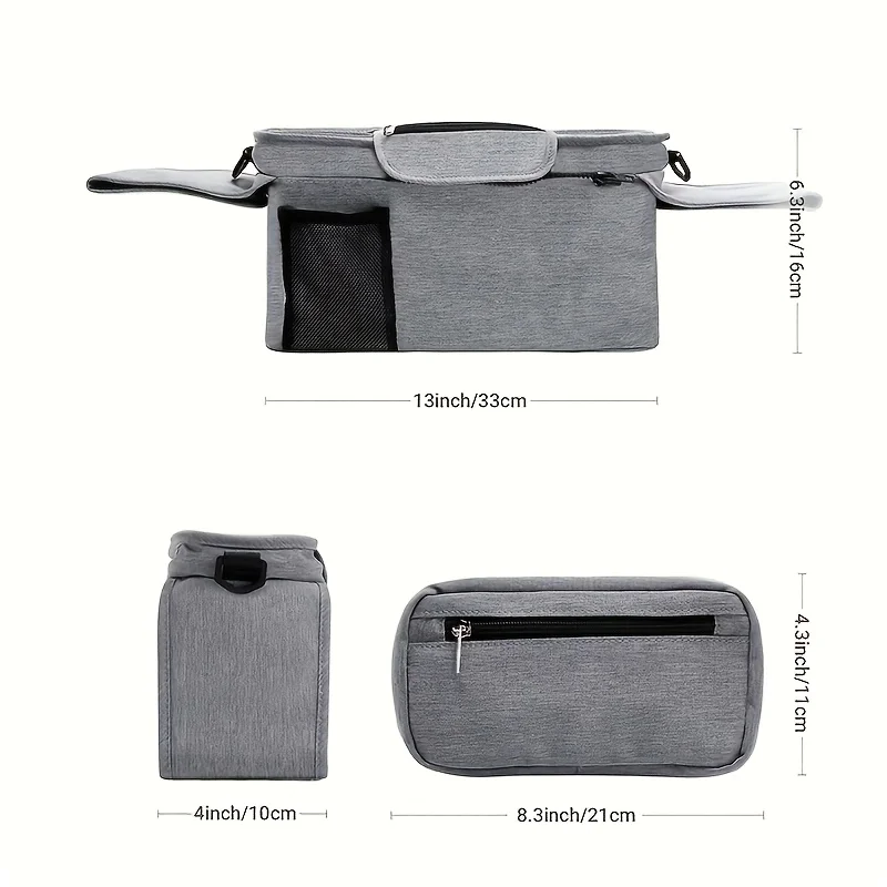 Large Stroller Organizer Bag Multi Compartment Travel Storage with Mesh Pocket Phone Holder  Cup Slots Durable Oxford Cloth