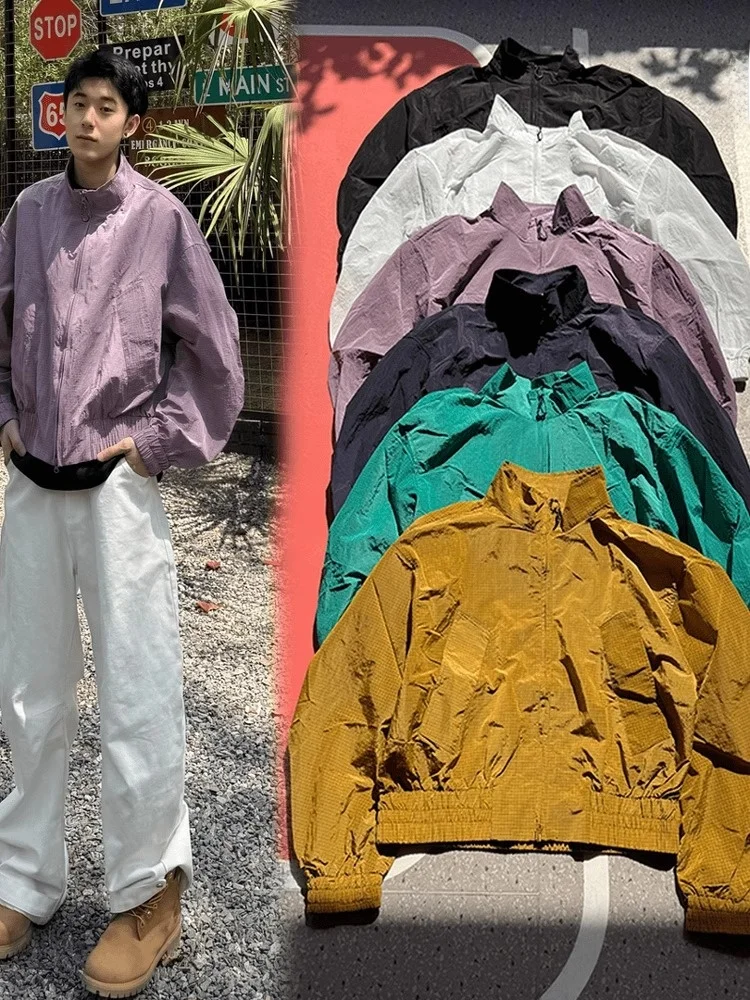 

Qui Dry Thin Nylon Men's Summer Jaet ort Stand Collar Sun Protection Outerwear Faionable Youth Sle Zipper Closure