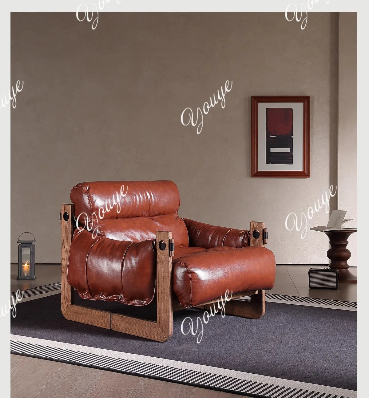 

West Island chair, ash wood leather single recliner, living room lounge chair, medieval lazy sofa chair