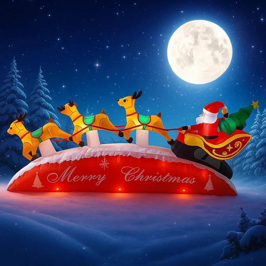 10.1FT LED Inflatable Yard Decor Christma Holiday Santa Sleigh Reindeer Xmas Festive Home Decoration Ornament Toy Gift Supplies