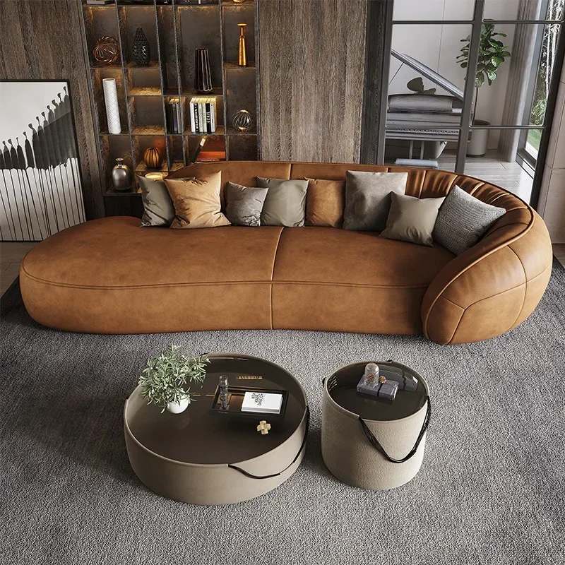 Ledersofa, italienische, minimalistische, leichte, luxuriöse kleine Wohnung, modernes, einfaches Wohnzimmer, gerade Reihe