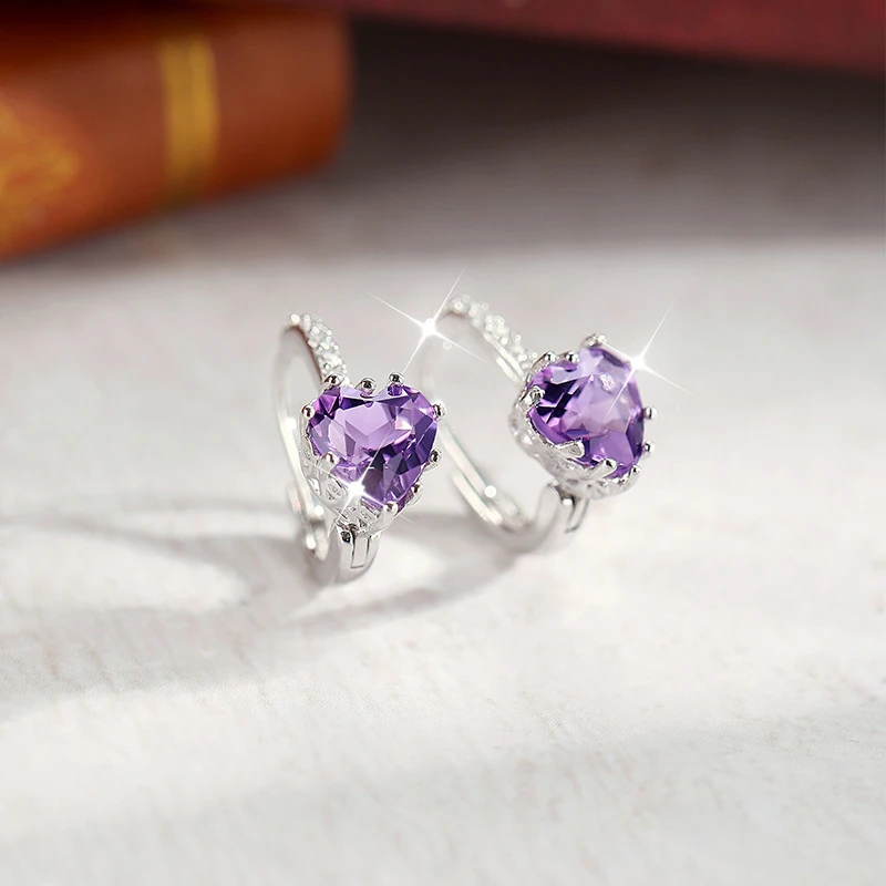 s925 sterling silver heart-shaped natural stone women,-studded hoop earrings, elegant ear accessori