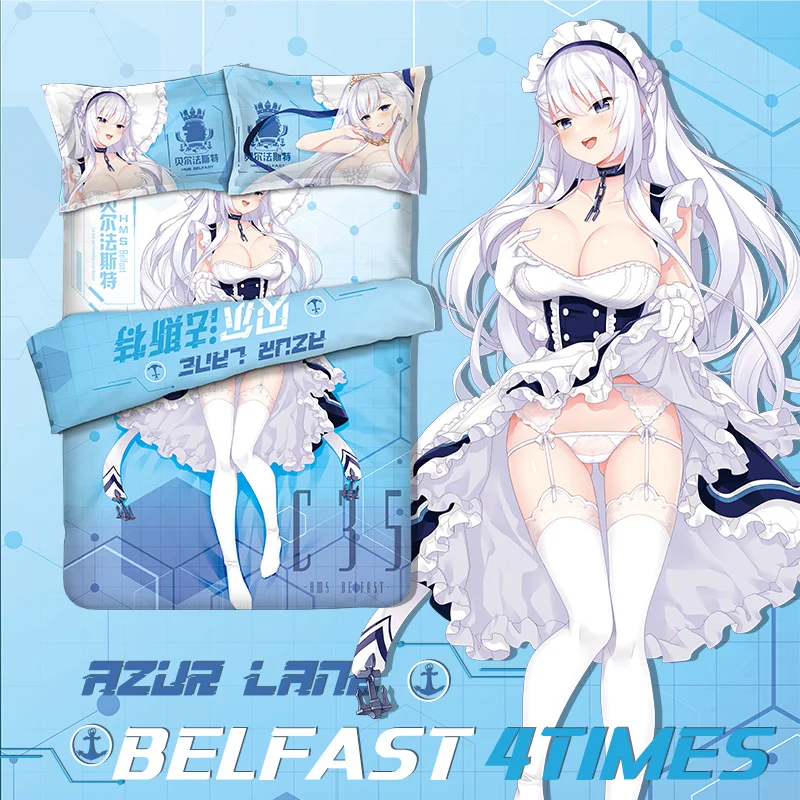 

Anime Azur Lane Cosplay Bed Flat Sheet Quilt Cover Pillowcase Belfast Cartoon Bedding Comforter Sets