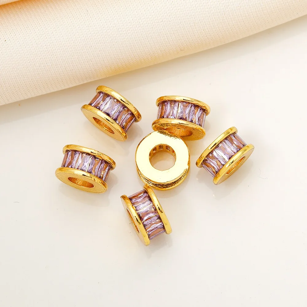 Chinese Style Auspicious Lucky Blessing Copper Gold Silver Plated Colorful Zircon Flat Spacer Beads 4mm 9mm Diy Jewelry Making