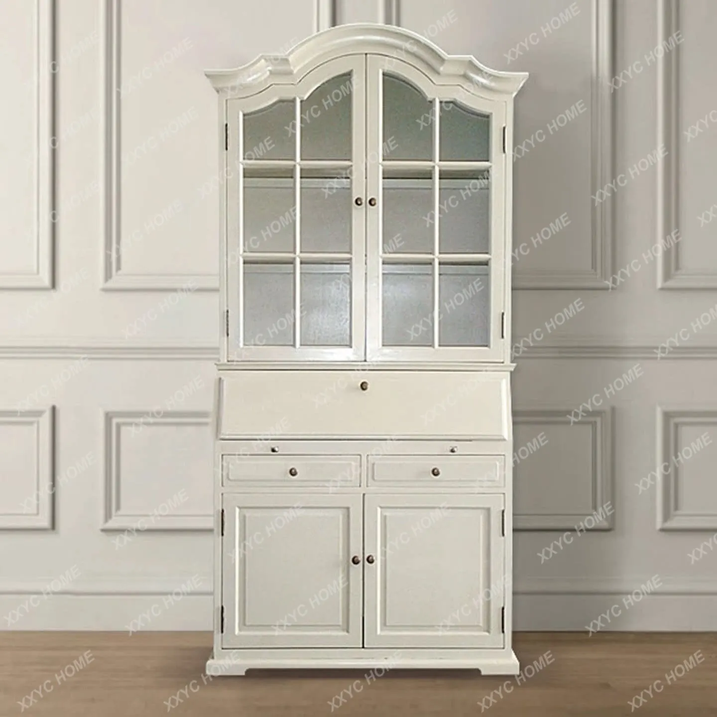 Side cabinet retro old solid wood dome multi-functional glass door bookcase writing desk display case
