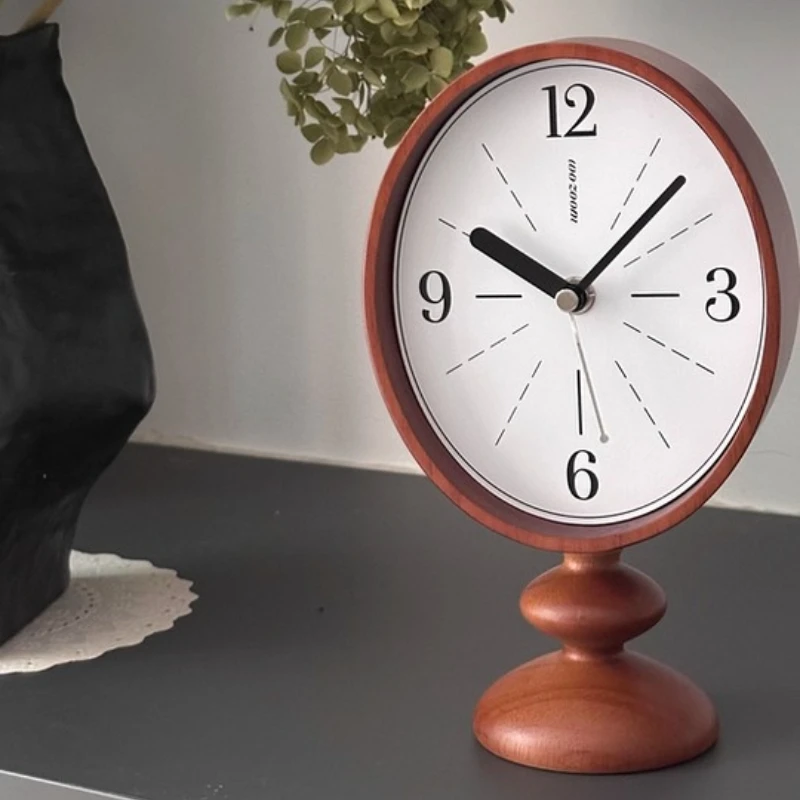 

Vintage Tabletop Clock for Living Room Solid Wood Silent Decorative Timepiece Bedside Alarm Clock Minimalist Entryway Decor
