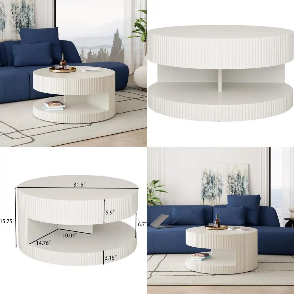 طاولة قهوة دائرية معاصرة مع مساحة تخزين ونمط شريطي عمودي لغرفة المعيشة #1