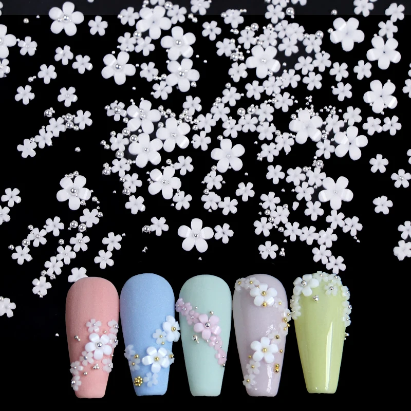 100pcs White Acrylic Flower Nail Art Decorations Mixed Size Encountering Photochromism Manicure Parts  DIY Nails Accessories