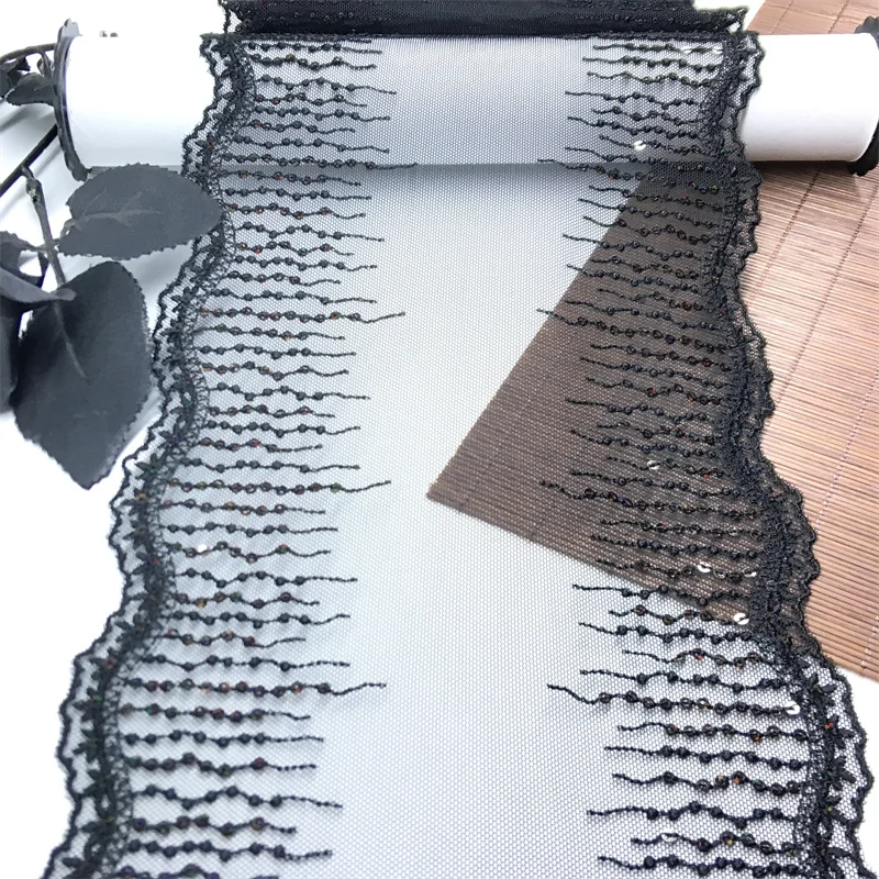 2 Yards Black Tulle Sequin Lace trim Embroidery Sequined Mesh Lace Fabrics DIY Dress Sewing decritive Sequins Crafts