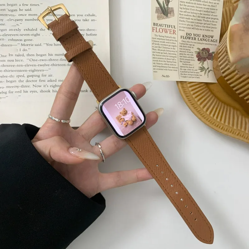 Pulseira de couro genuíno para Apple Watch Band, pulseira Correa para iWatch Series 9, 8, 7, 6, 5, 4, 3, SE, 40mm, 44mm, 45mm, 38 milímetros, 42 milímetros, 49 milímetros