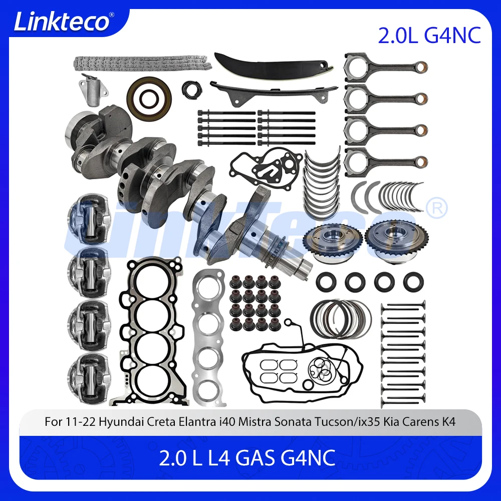 Engine Rebuild Timing Chain Kit Head Gasket Carmshaft Con Rod Bearing Piston Ring Set Kit 2.0 L L4 GAS G4NC For Hyundai Kia 2.0L