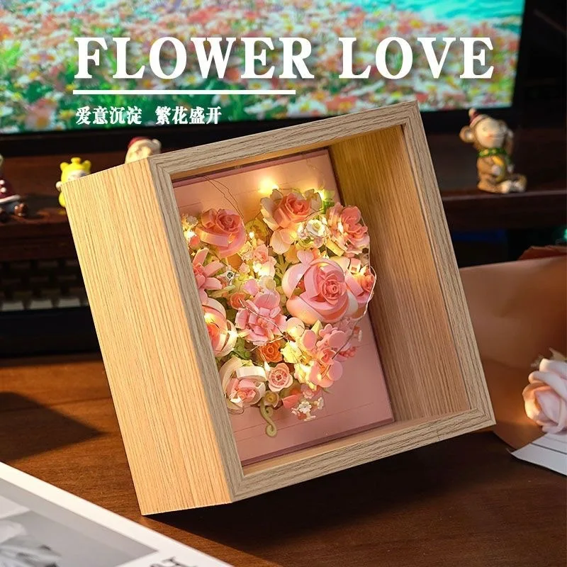 Creative handmade simulation of roses, with picture frame decorative paintings exquisite birthday gifts desktop decorative