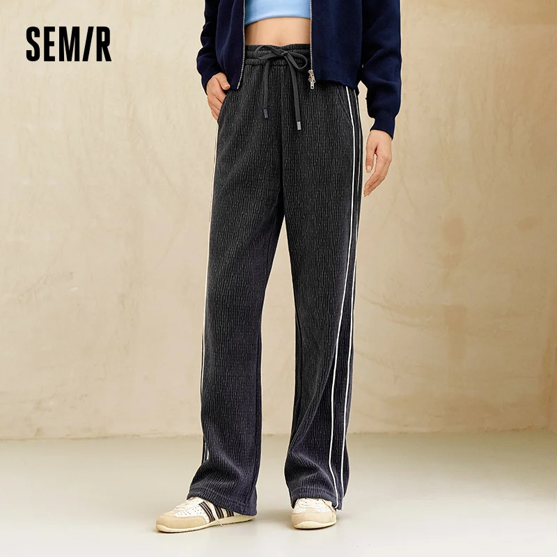 Semir Women Pants Chenille Colorblock Wide Leg Loose Fit Black 2026 Trendy Leg Lengthening Urban Casual Trousers