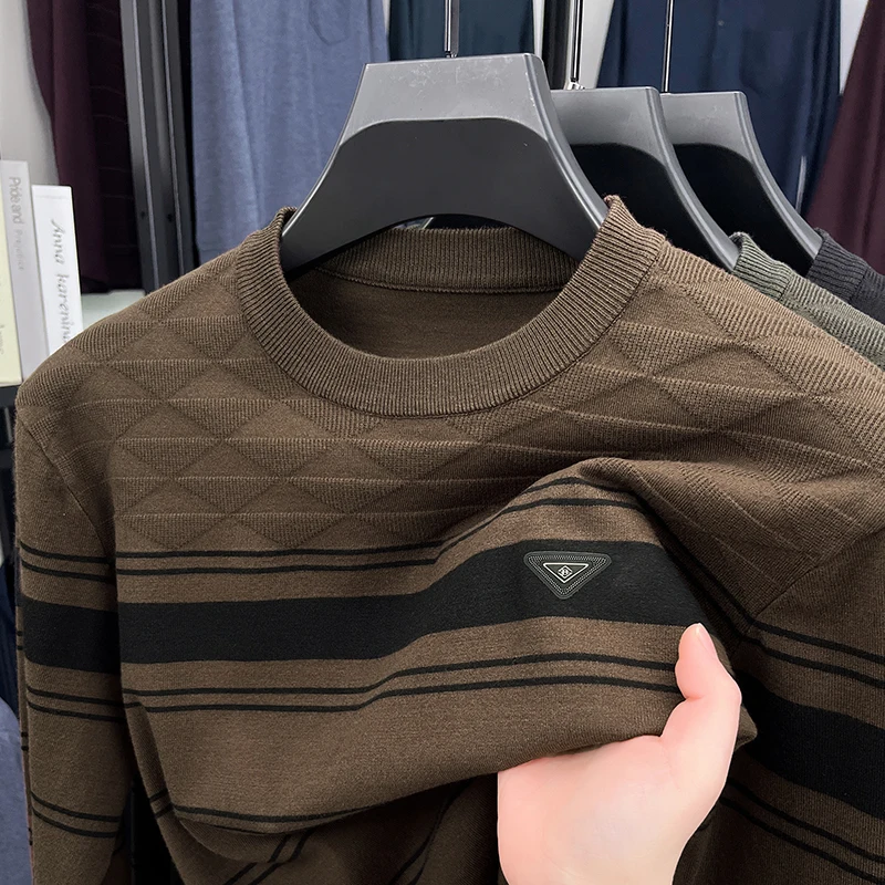 

High End Long Sleeved T-shirt Men's Spring and Autumn Round Neck Top Sweater 2025 New Middle-aged Base Mature Commercial