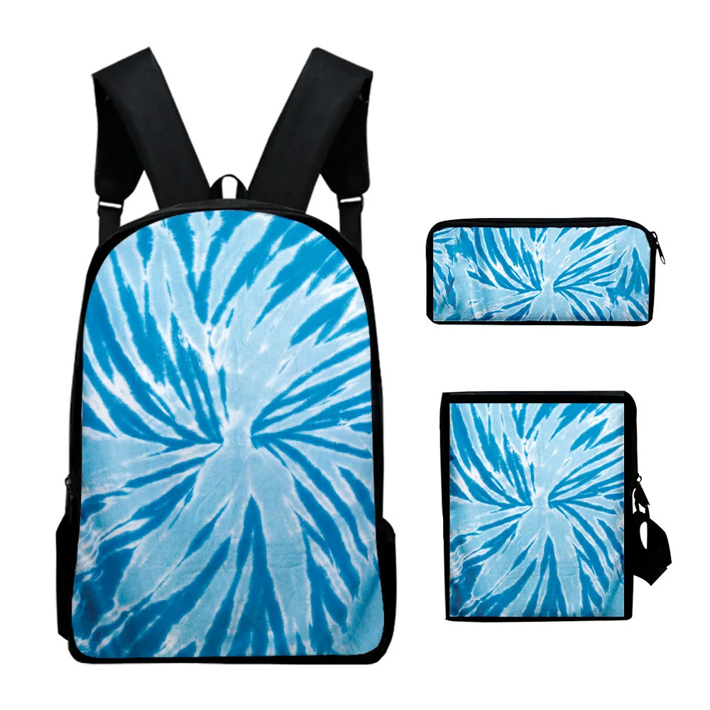 Luxury Popular Colourful Tie dye 3D Print 3pcs/Set pupil School Bags Laptop Daypack Backpack Inclined shoulder bag Pencil Case