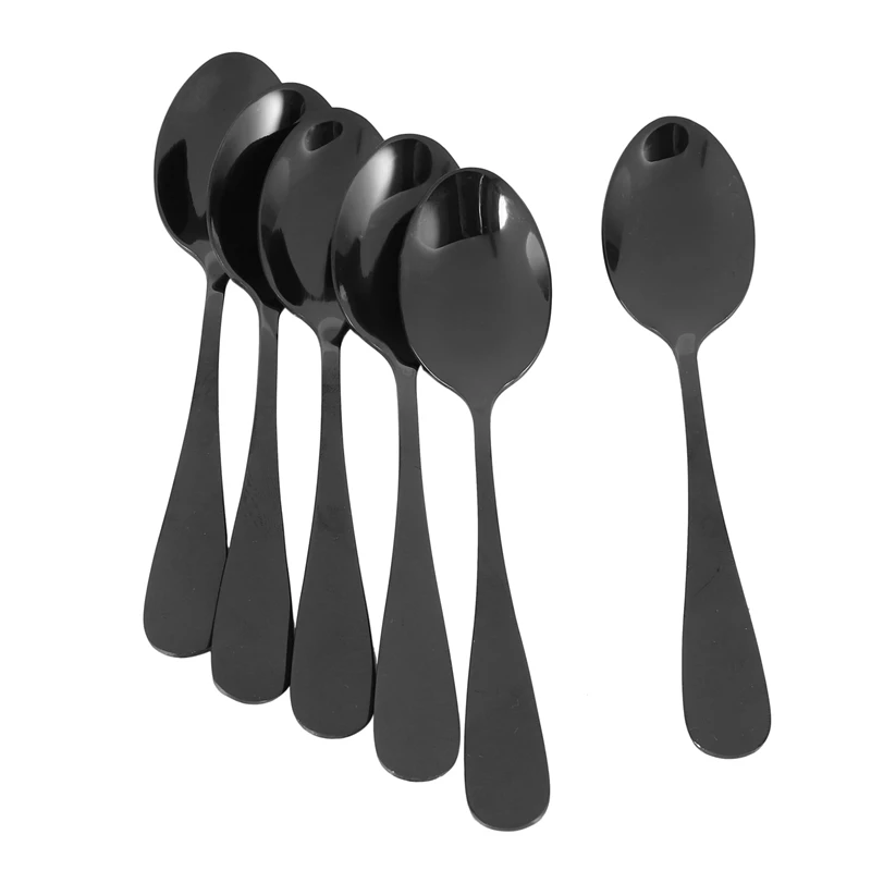 Black Teaspoons Teaspoons, Mini Stainless Steel Cake Spoons, Scoop For Ice Cream, Small Teaspoons For Dessert,Set Of 18
