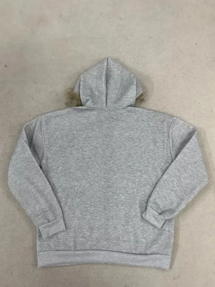 เสื้อฮู้ดฮาราจูกุสไตล์สตรีทแฟชั่น แต่งขนเฟอร์ ลายพิมพ์น่ารัก ซิปหน้า สไตล์อเมริกันเรโทร แขนยาว ลำลอง