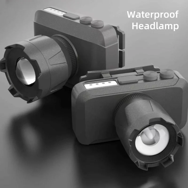 Super Strong Light Headlamp TYPE-C Rechageable Headlight with 18650 battery life display zoomable Head Flashlight