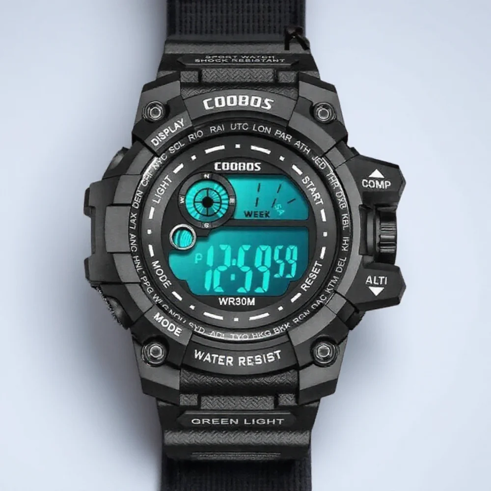 ساعة رياضية رقمية LED للجنسين، مقاومة للماء، متتبع اللياقة البدنية، أنشطة خارجية، منبه، تقويم كرونوغراف