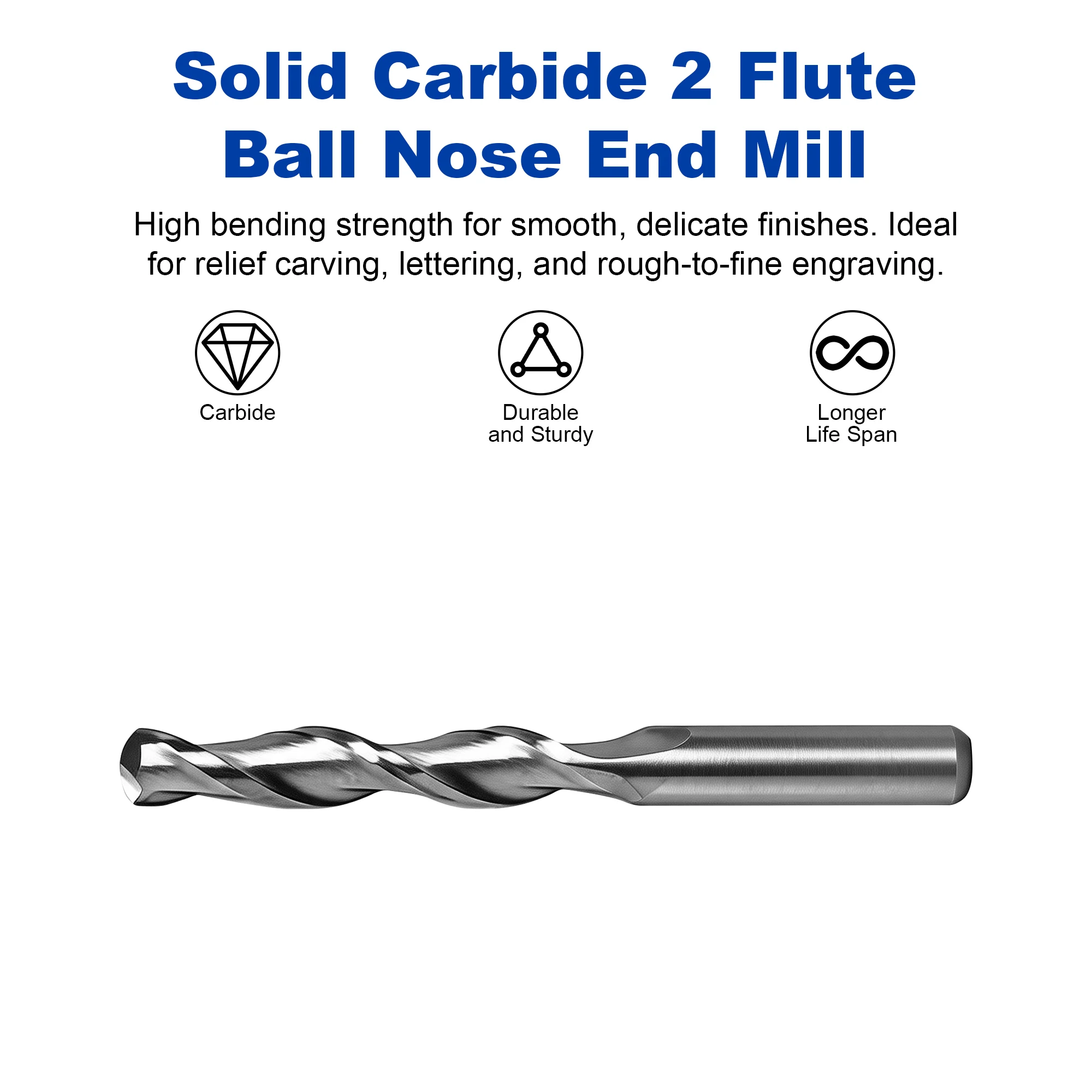 3.175mm Carbide Double-Flute Spiral Ball-Nose End Mill/Double-Flute Spiral End Mill CNC Router Bits Tools 2 Flute Milling Cutter