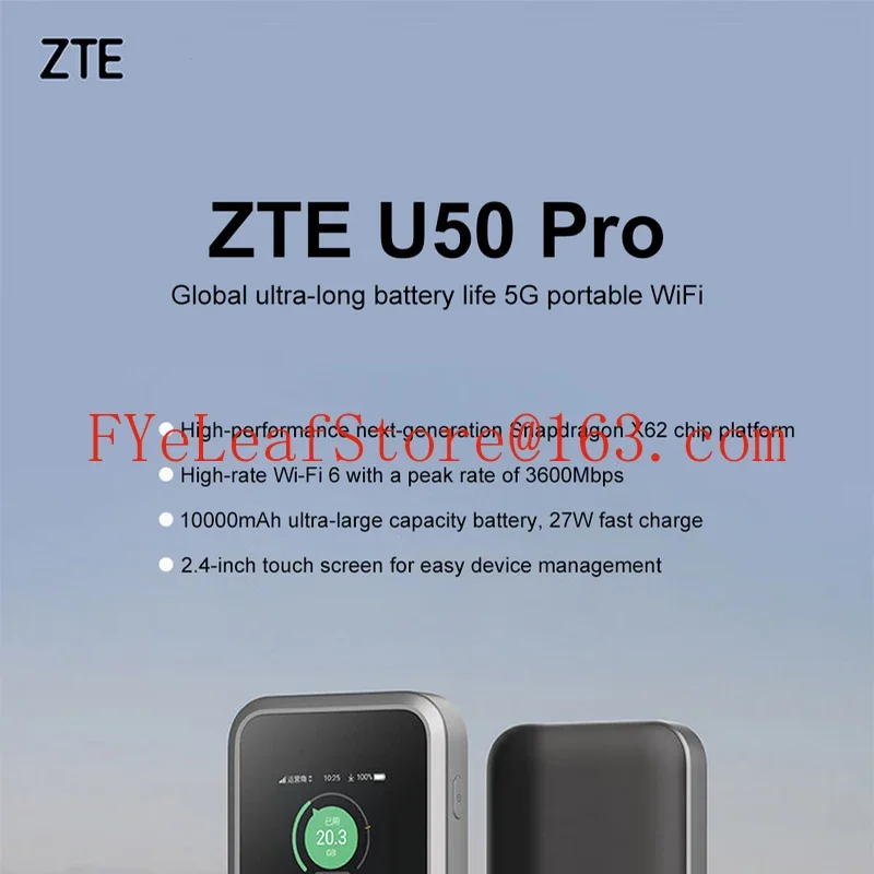 Unlocked ZTE U50 Pro 10000mAh 5G Mobile Hotspot Router Wi-Fi6 3.6Gbps X62 Platform  5G NSA+SA NFC WiFi Modem MU5120