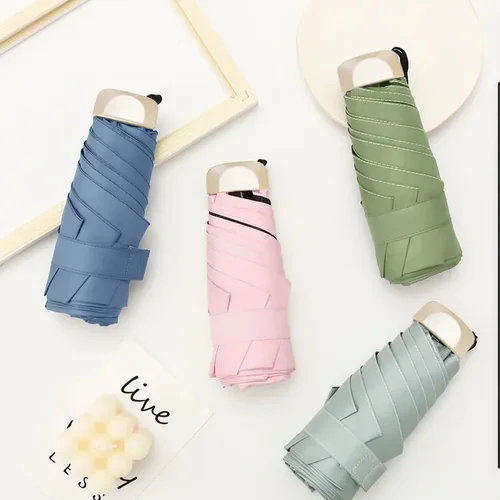 초경량 자외선 차단 햇빛가리개 우산, 플랫 5 접이식 우산, 플러스 프린트 로고, 여성 미니 포켓 우산 