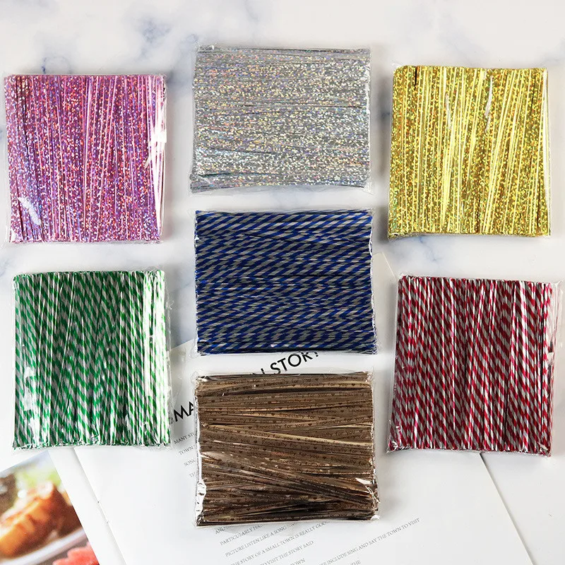 

500Pcs 10cm Laser Wire Metallic Twist Ties DIY Lollipop Food Dessert Candy Sealing Gift Bag Packaging Tool