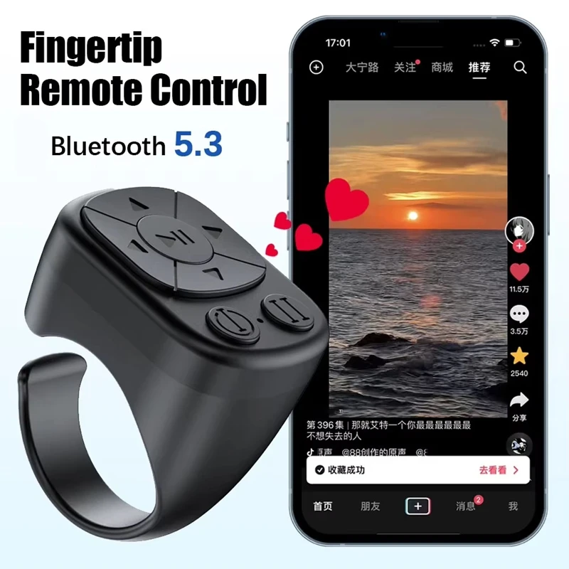 Scrollende vingerafstandsbediening Mobiele telefoon Video Blutooth 5.3 Afstandsbediening Selfie Stick Vingertopcontroller